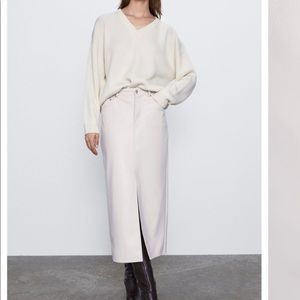 Zara off white faux leather midi skirt